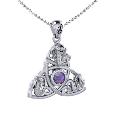 Triple Snake with Celtic Trinity Knot Sterling Silver Pendant with Gem TPD6426